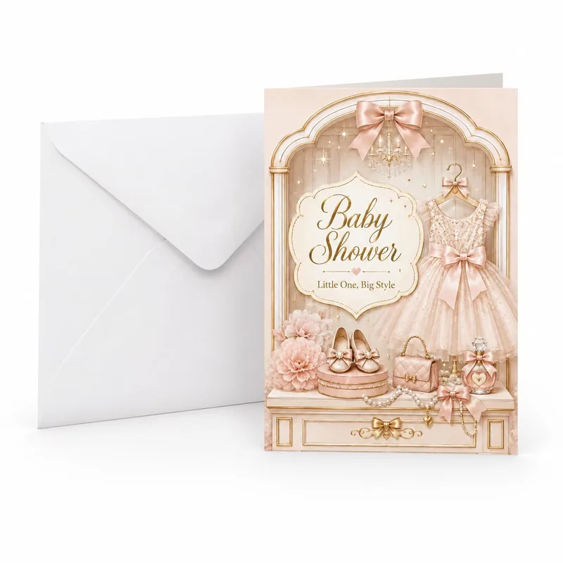 Pink Dress Shoes Baby Shower Card Celebrating a Stylish New Arrival