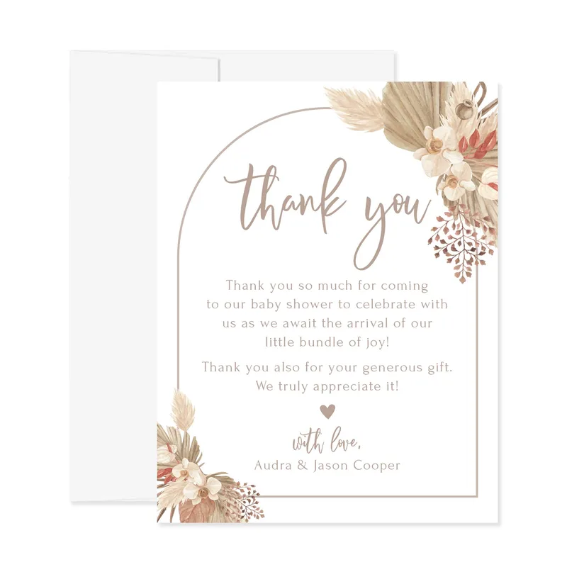 Pampas Grass Arch Thank You Card for Baby Shower Gratitude