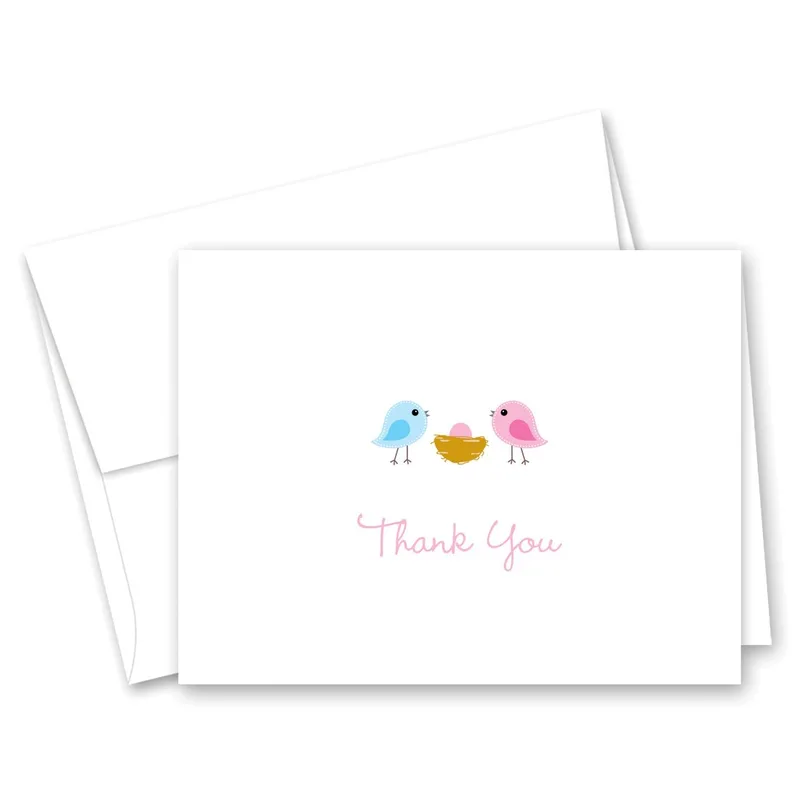 Pink Birds Nest Thank You Card for New Baby Gratitude
