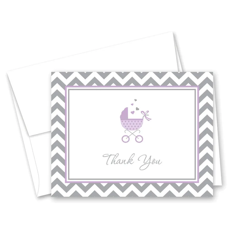 Purple Chevron Carriage Thank You Card for New Baby Gratitude