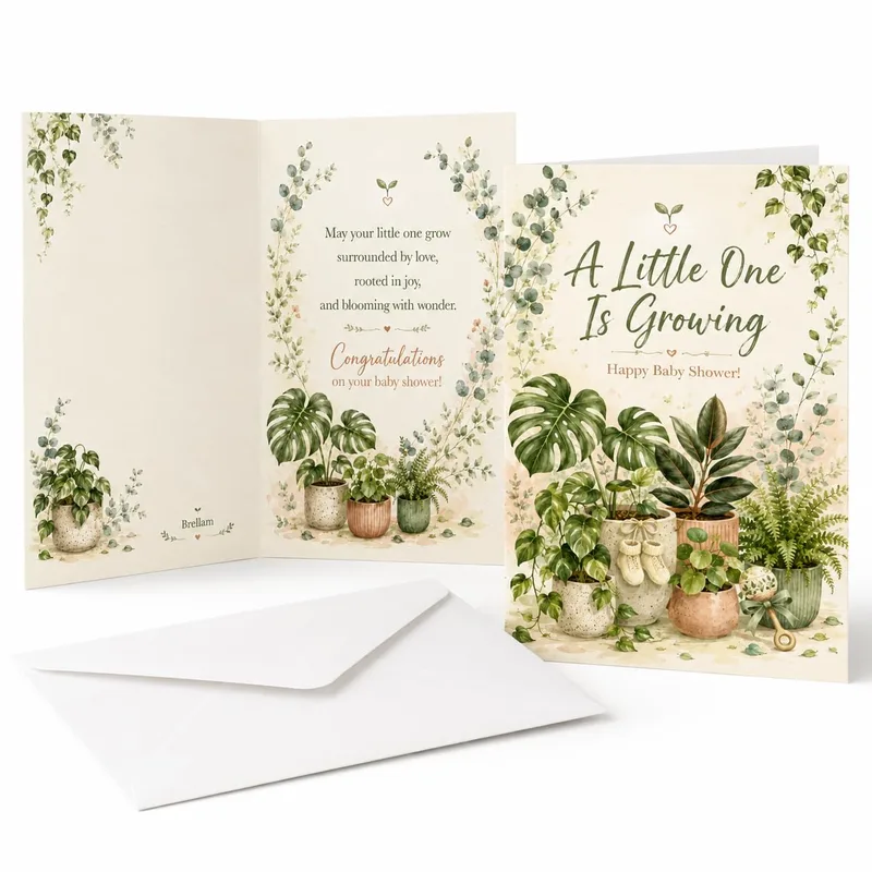 Green Houseplants Botanical Baby Shower Card Celebrates New Life