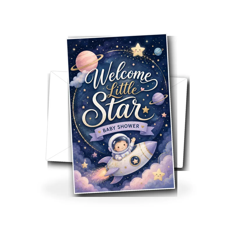 Astronaut Rocket Galaxy Baby Shower Card Celebrates New Arrivals
