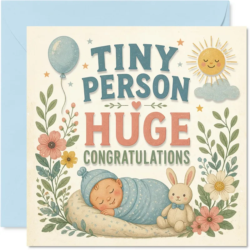 Sleeping Baby Bunny Florals Card features a sleeping baby