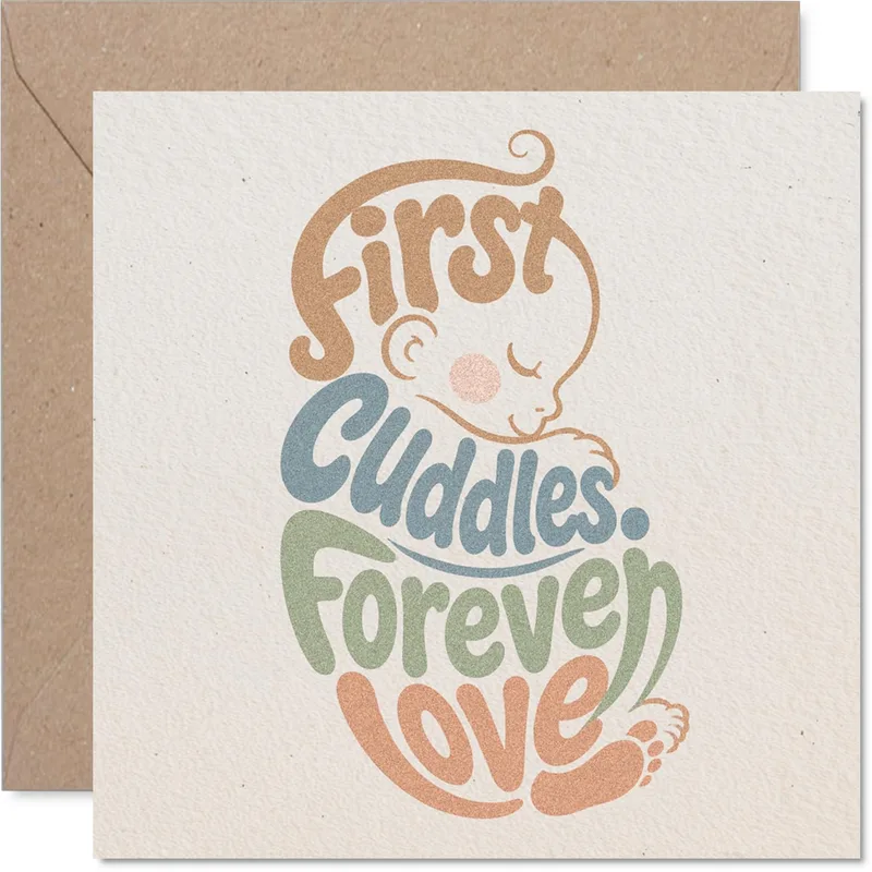 Baby Outline Typography New Baby Card Retro Design