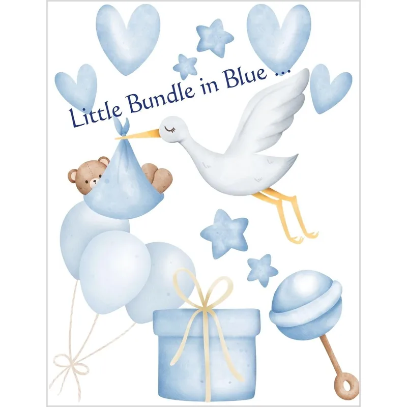 Stork Blue Balloons New Baby Card: Little Bundle in Blue Greeting Card
