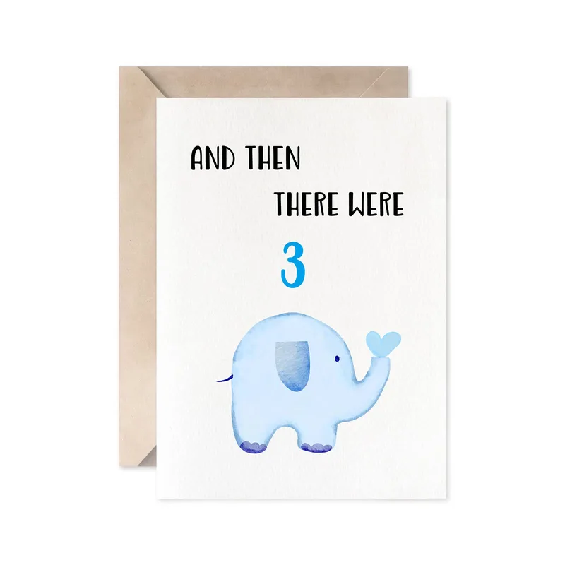 Elephant Number 3 Pregnancy Card: And Then There Were 3 Design