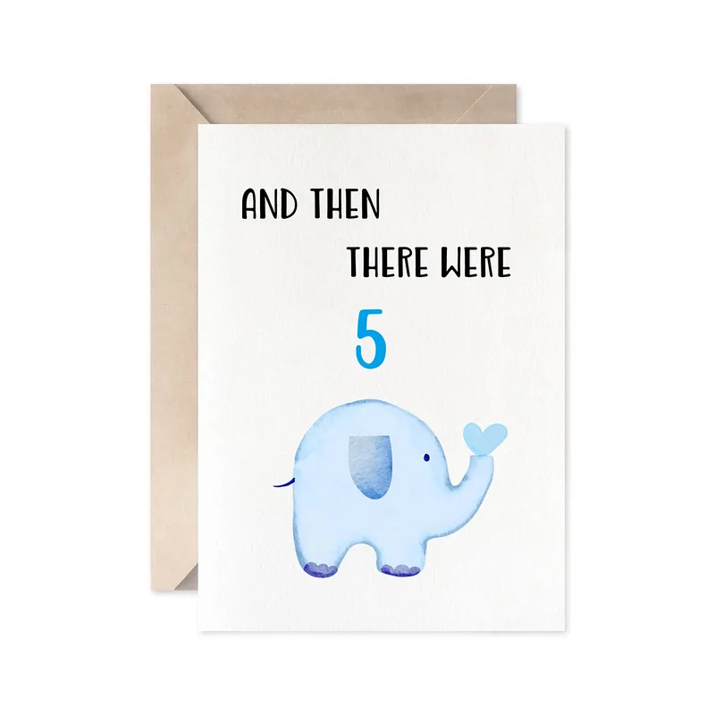 Elephant Number 5 Pregnancy Card Celebrating a Family of Five