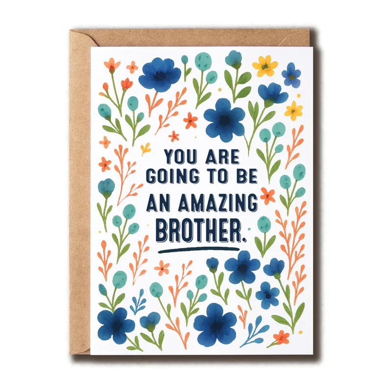 Blue Floral Brother Pregnancy Card – Greeting Card in natural