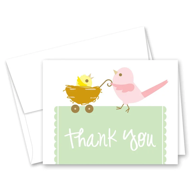 Bird Mint Border Thank You Card for New Baby Gifts