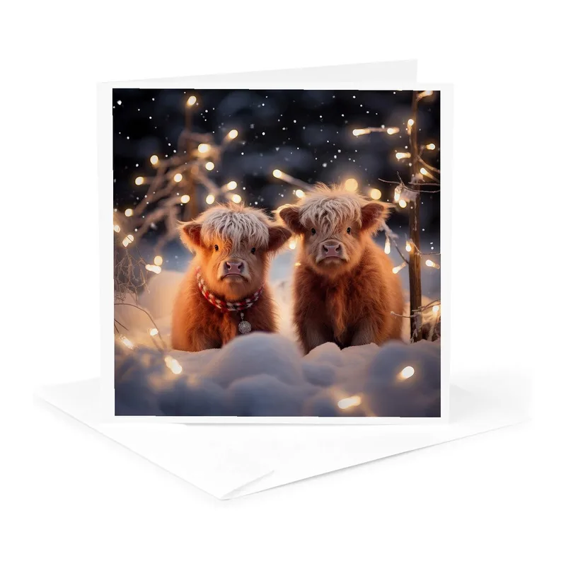 Two Highland Cows Snow Card: A Sweet New Baby Greeting