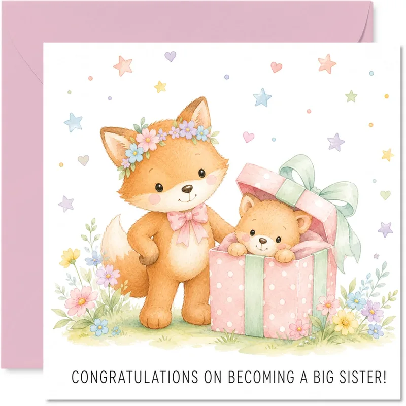 Cub Gift Box New Baby Card Celebrates a Big Sister