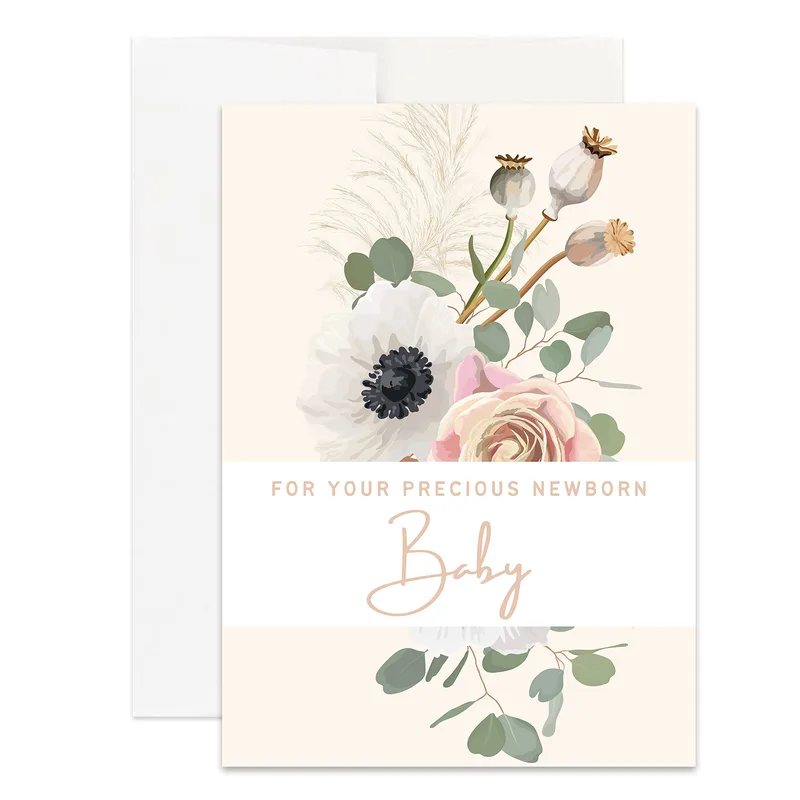Floral Eucalyptus Newborn New Baby Card for a Sweet Welcome
