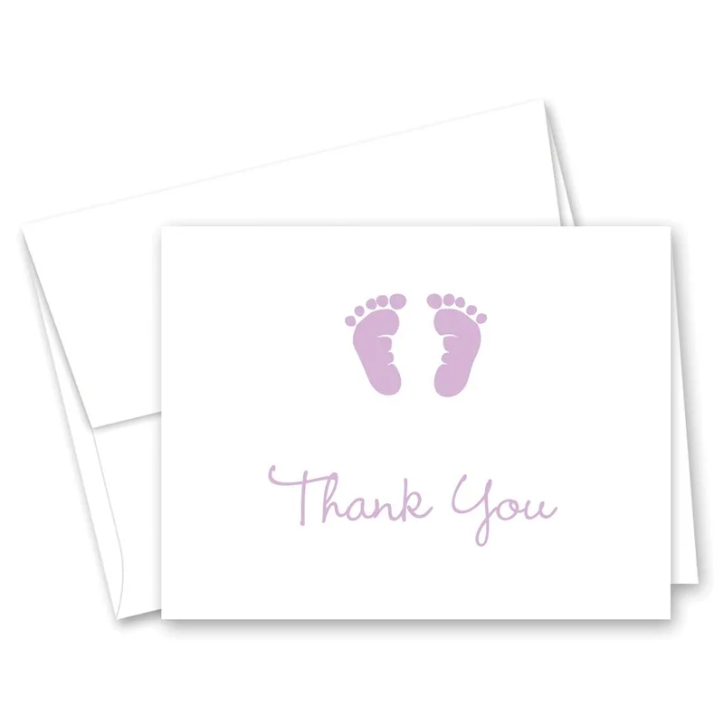 Purple Baby Footprints Thank You Card for New Parents
