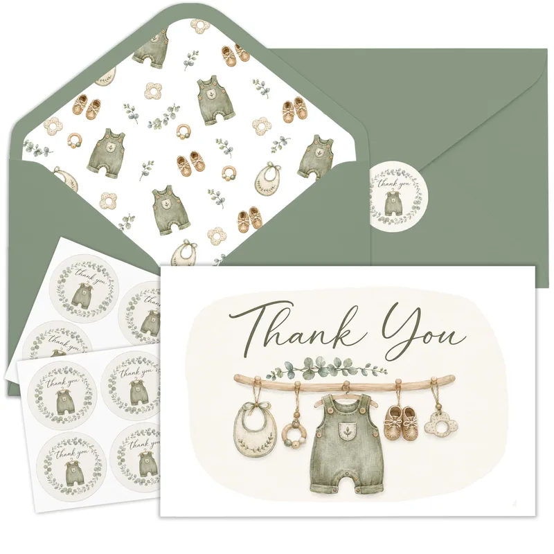 Baby Shoes Hanging Thank You Card – Greeting Card in natural