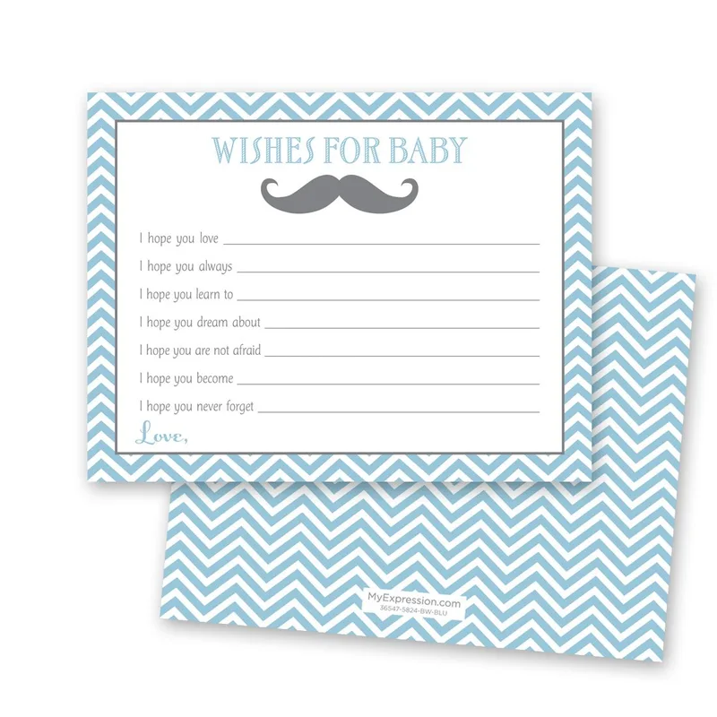 Blue Chevron Mustache New Baby Card for Wishes