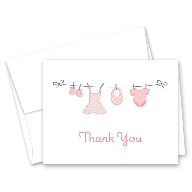 Thank You Pink Baby Card: Clothesline Design for New Parents