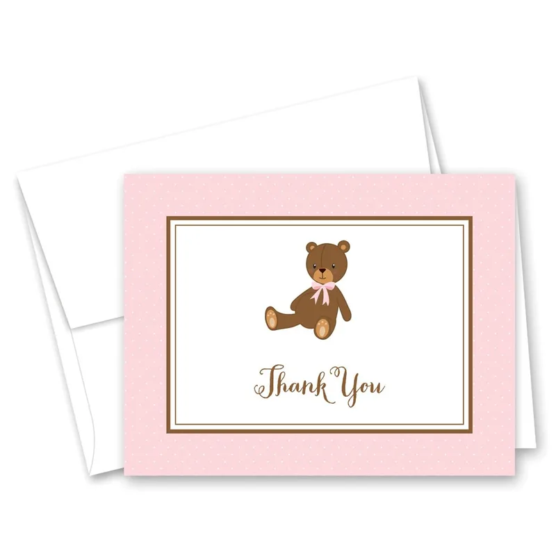 Pink Teddy Bear Thank You Card for New Baby Gratitude