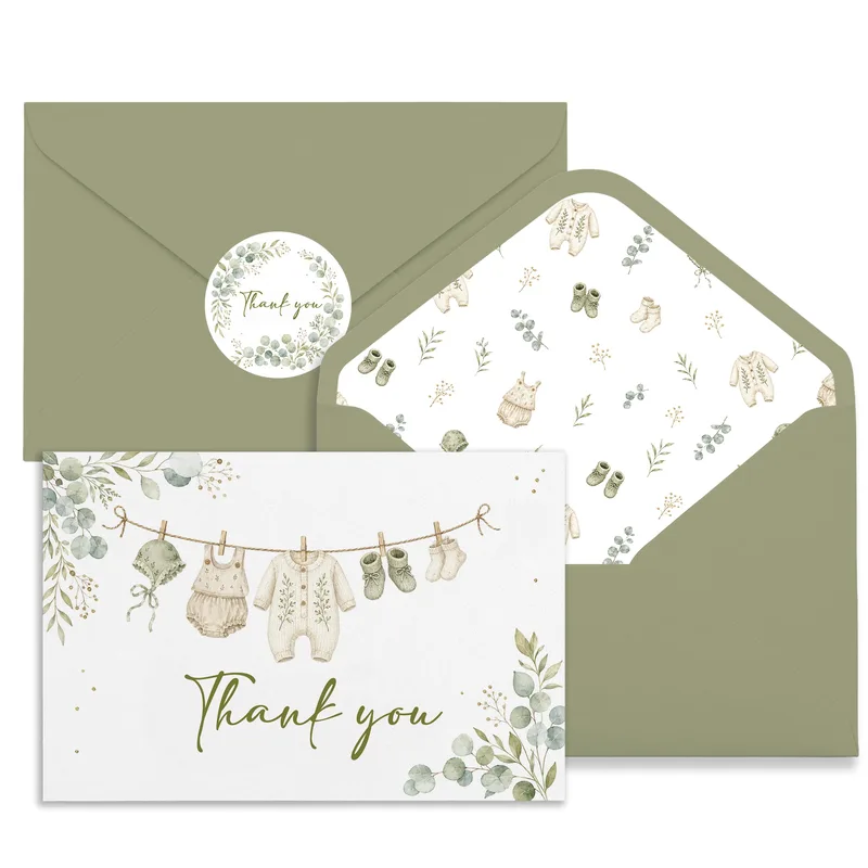 Green Baby Clothes Thank You Card for New Parents