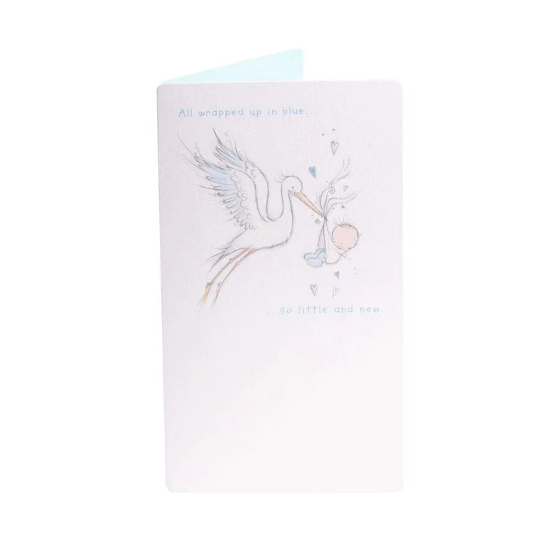 Pale Blue Stork New Baby Card Celebrates a Little One