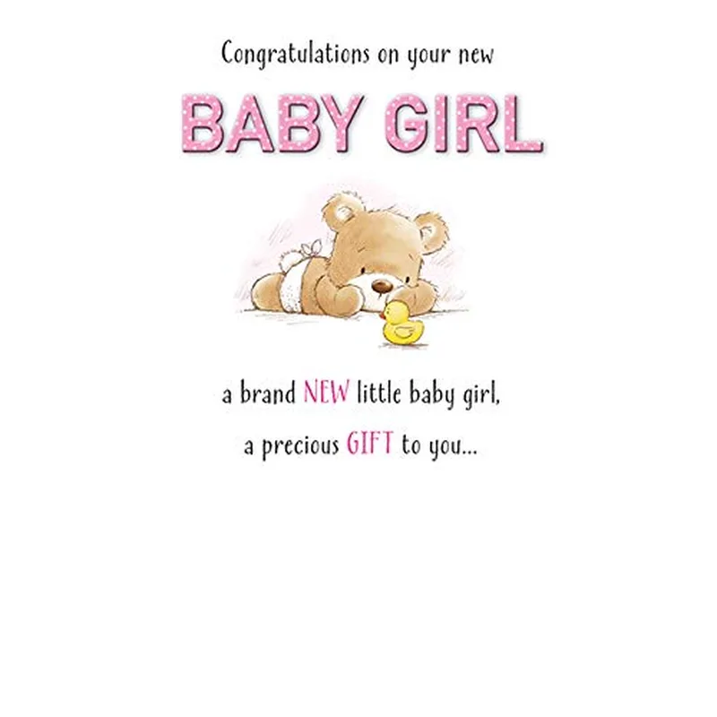Teddy Bear with Duck Card for New Baby Girl Celebrations