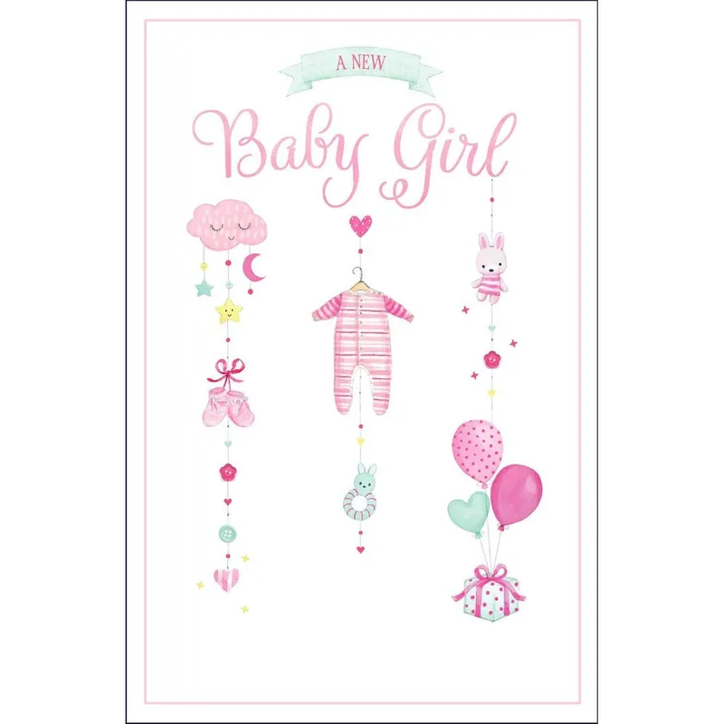 Baby Clothes Mobile New Baby Card Celebrating a New Girl