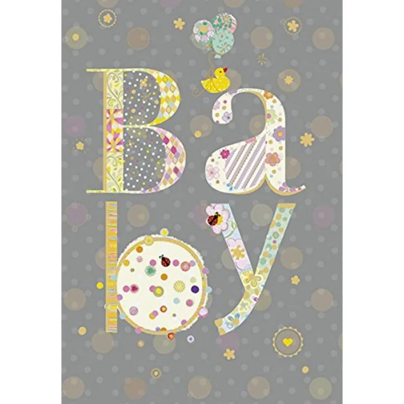 Patterned Letter Art New Baby Card Celebrating a Little Boy