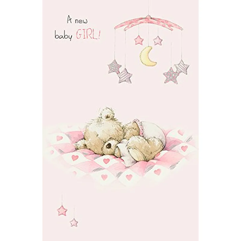 Teddy Bears Mobile New Baby Card Celebrating a New Girl