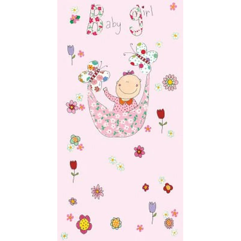 Floral Baby Hammock New Baby Card featuring a baby