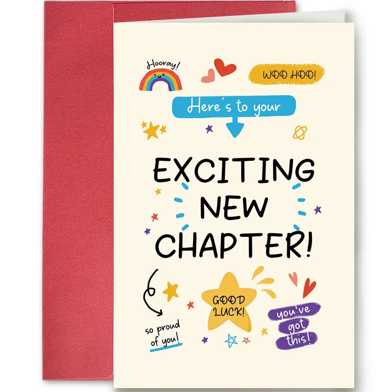 Exciting New Chapter Card: Cheerful Doodle Stars and Rainbow