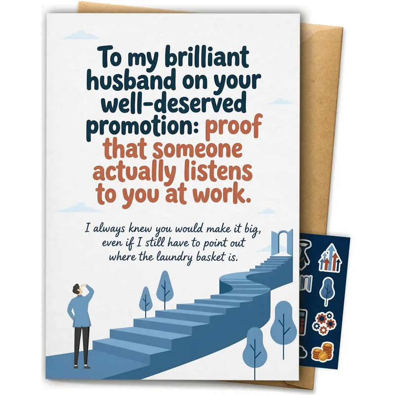 Husband Promotion Card: Staircase Art for a Big Win