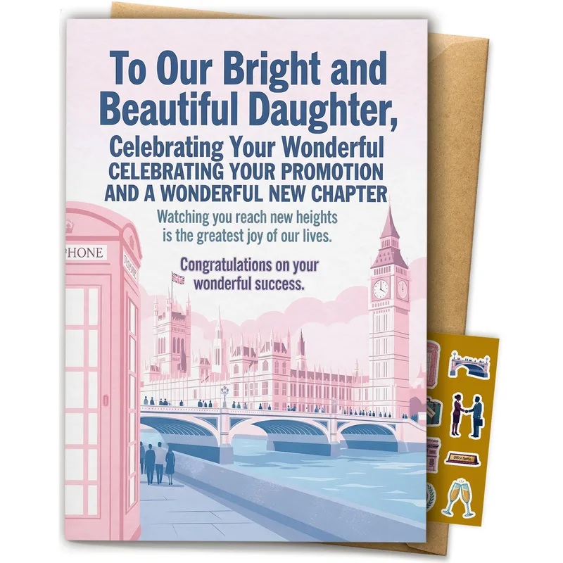 Daughter Promotion Card with a Pink London Skyline