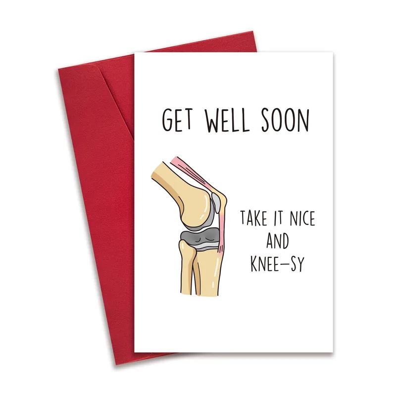 Get Well Soon Knee Card with a Cartoon Knee Joint Design