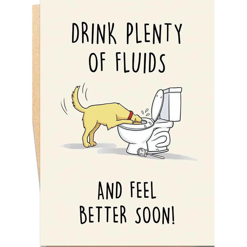 Funny Dog Toilet Card for a Friend Feeling Under the Weather