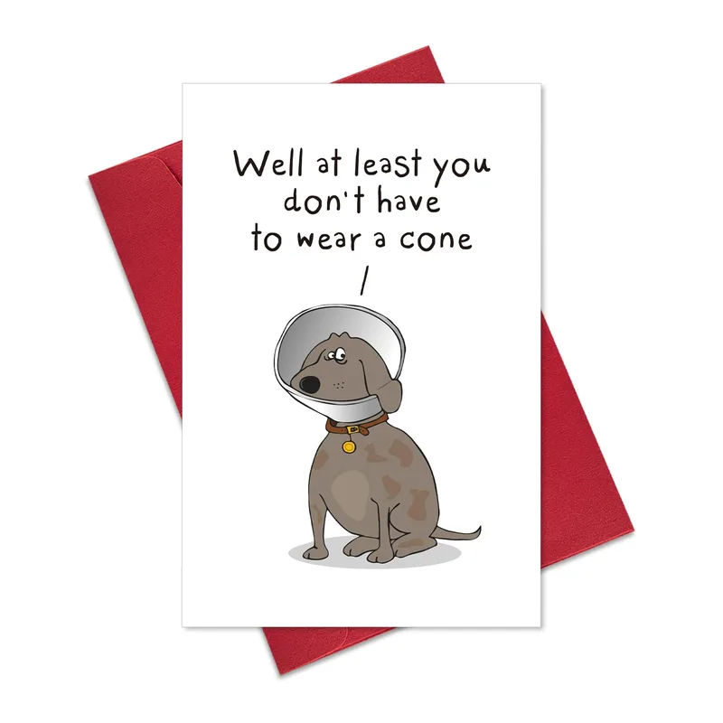 Funny Recovery Card: A Dog in a Cone Cheering You On