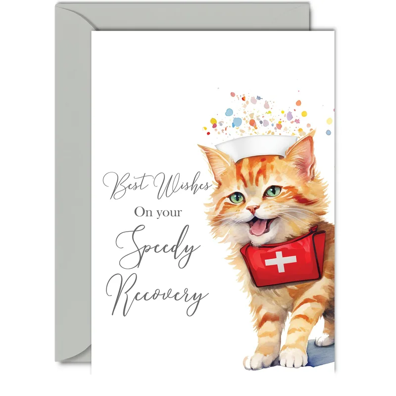 Ginger Cat Nurse Card for a Speedy Recovery Wish