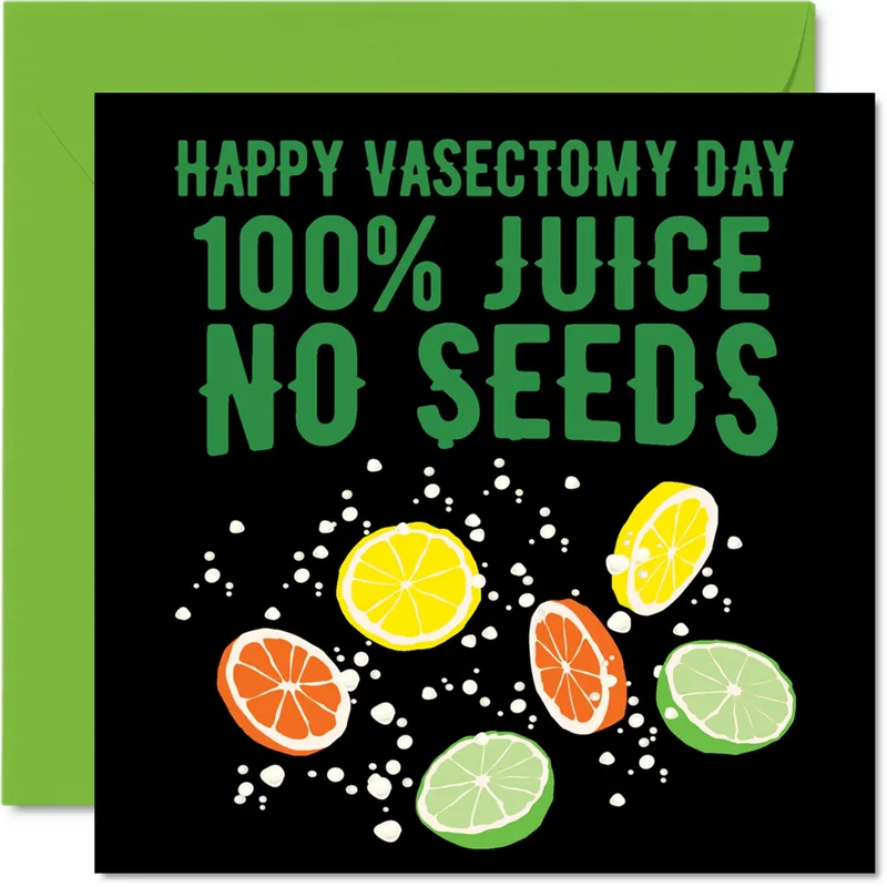 Vasectomy Day Card: Juicy Citrus Joke on Black