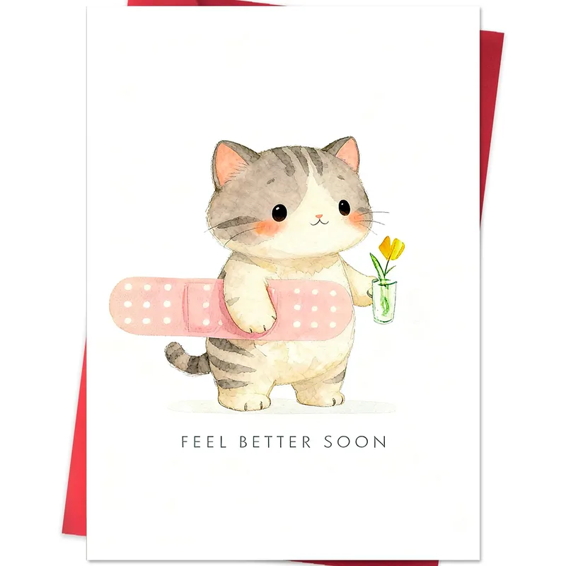 Get Well Soon Cat Card: A Gentle Kitty With a Bandage