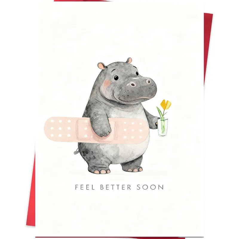 Get Well Hippo Card: A Gentle Note for a Speedy Recovery