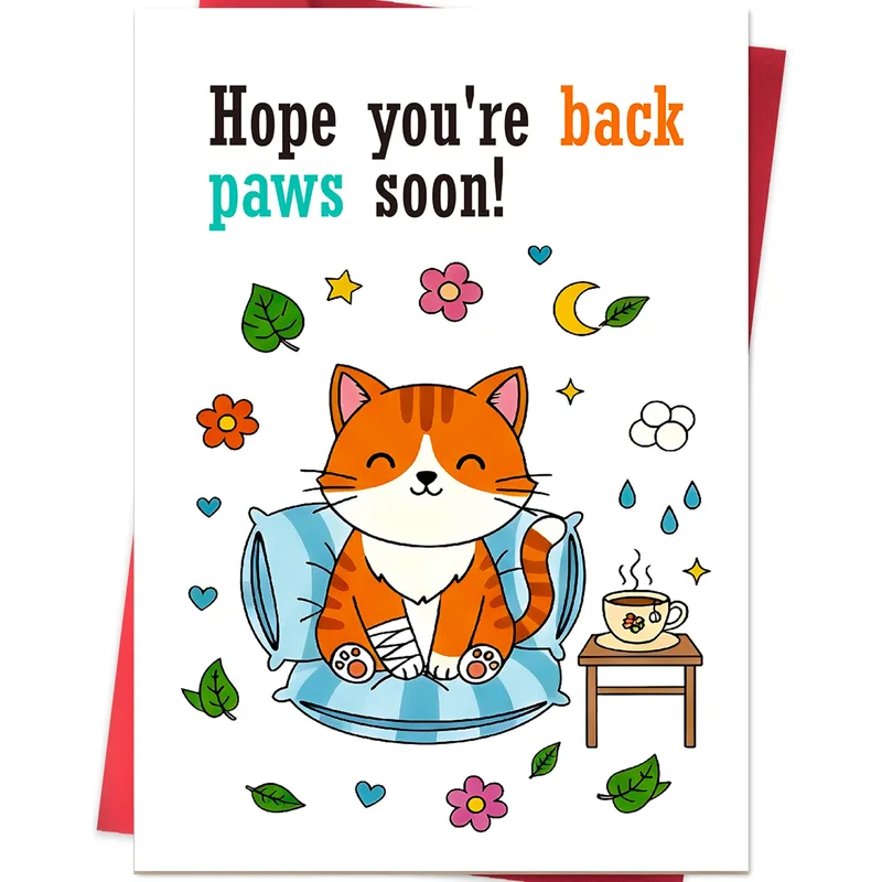 Cat Recovery Card: Hope You're Back Paws Soon
