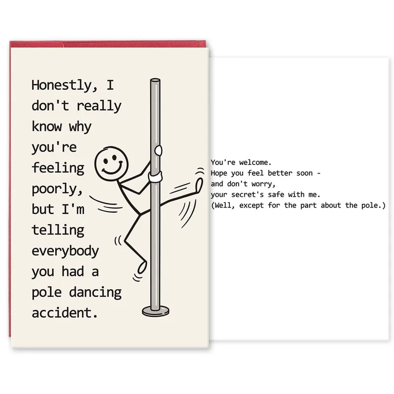 Get Well Soon Joke Card with a Stick Figure on a Pole