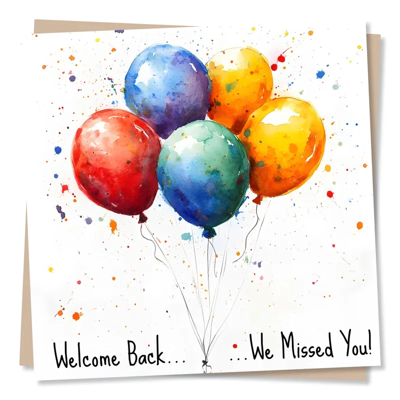 We Missed You Card with Watercolor Balloons