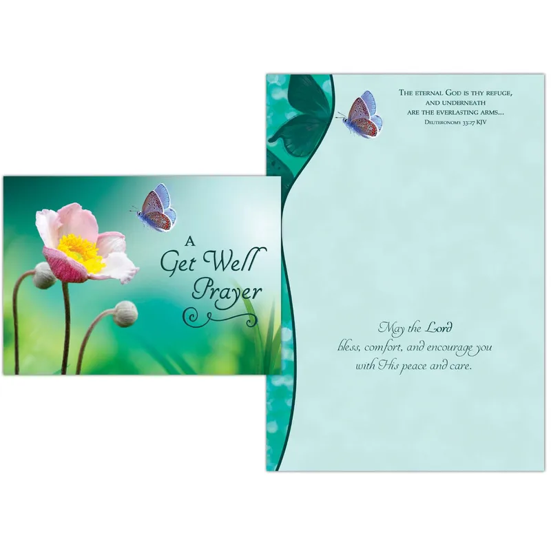 Get Well Prayer Card with Pink Flower and Butterfly Design