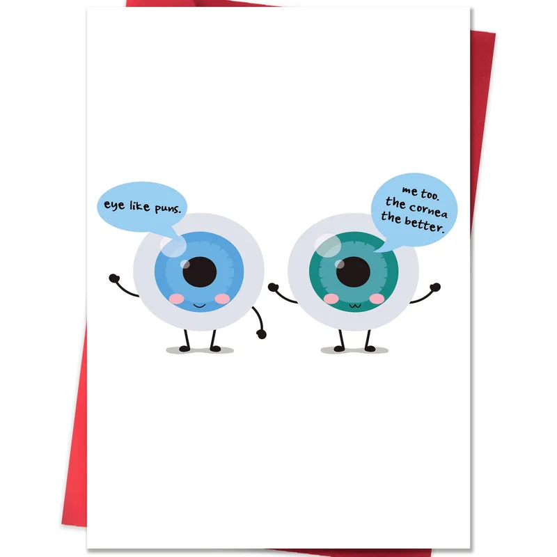 Eye Puns Card: Two Cartoon Eyes Trade a Joke