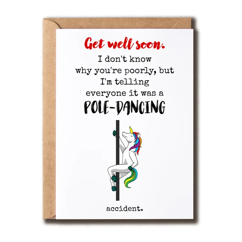 Pole Dancing Unicorn Card for a Get Well Wish