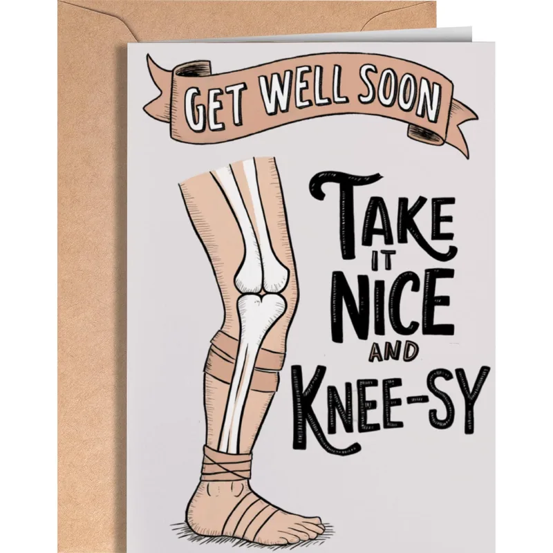 Knee Brace Get Well Card for Surgery Recovery Humor