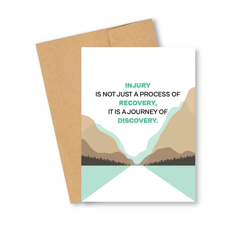 Injury Recovery Card – Mountain valley card reading injury is a journey of discovery – Greeting Card in black