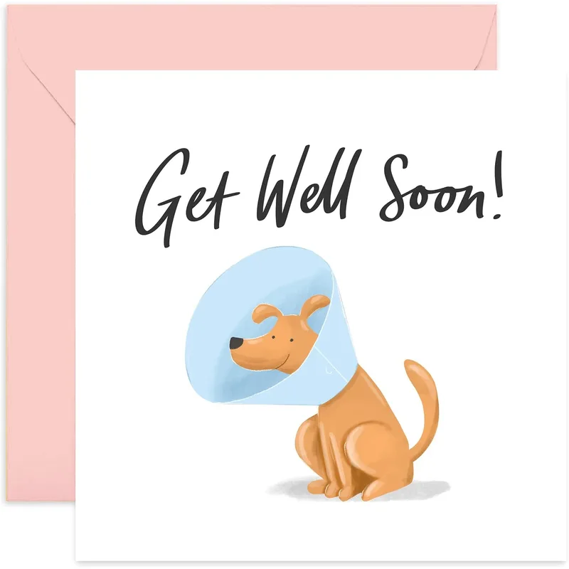 Dog Get Well Card: a cone-wearing pup for a speedy recovery