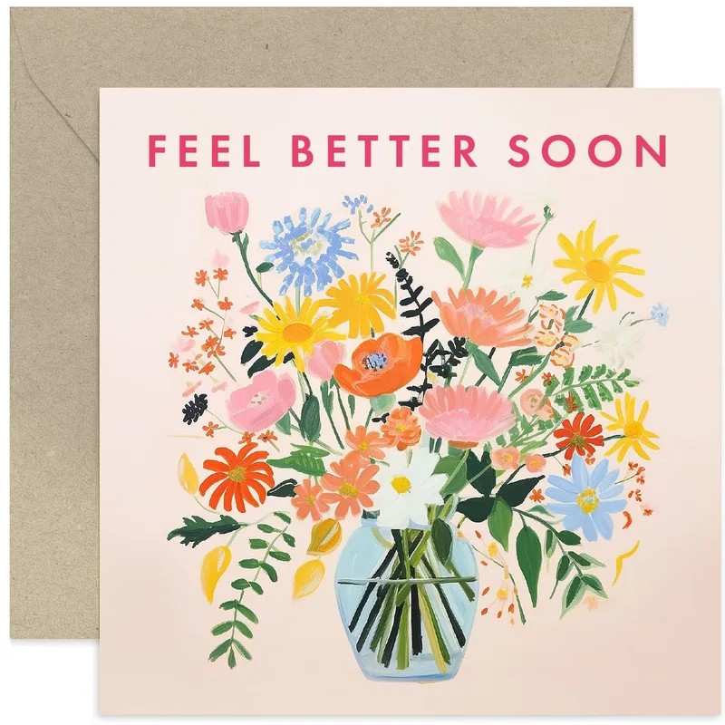 Floral Bouquet Vase Card: Feel Better Soon Greeting