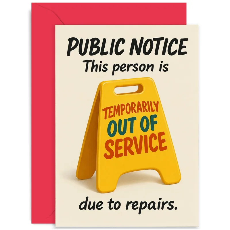 Due to Repairs Card: a funny get well soon card