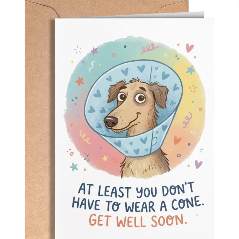 Surgery Recovery Dog Card: A Cone Joke That Lands Softly